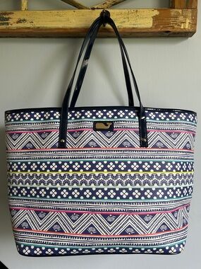 Patterned Navy and White Tote Bag